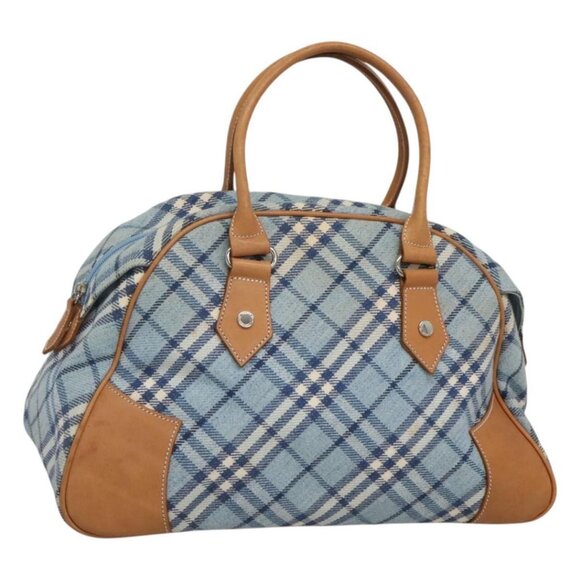 BURBERRY Nova Check Blue Label Hand Bag Wool Light Blue Silver Auth - Picture 9 of 16